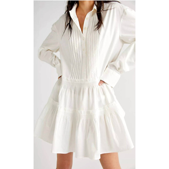 Free People Dresses & Skirts - Free People Billie The Tuxedo Mini Dress WHITE Cotton Tiers Tuxedo - Size S